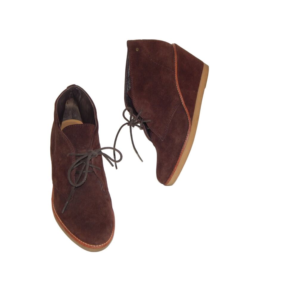 Coach Cassy Brown Suede Wedge Booties Size 9.5